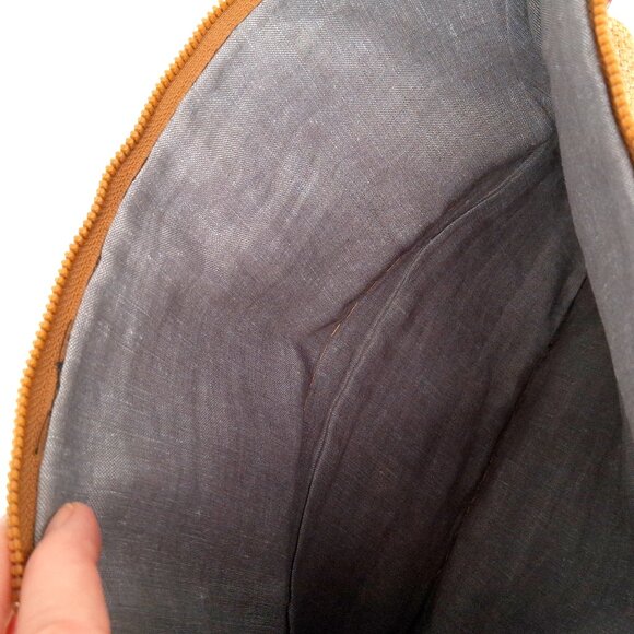 Upcycled Burlap Rice Sack Fold over Clutch Zipper Pouch Tassel Lined Hand Made - Picture 7 of 10